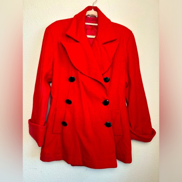 Vintage Newport News Red Wool Pea Coat 12 - Picture 1 of 11